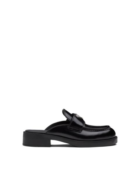 Brushed leather mules