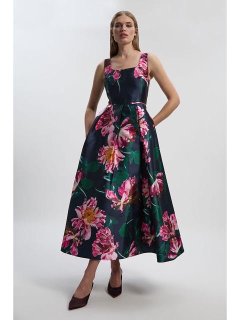 Romantic Floral Print Prom Woven Maxi Dress