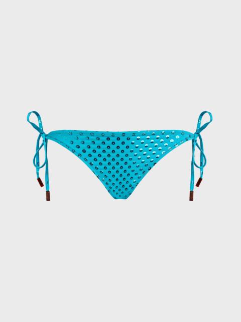 Women Side Tie Bikini Bottom Relief Sparkling