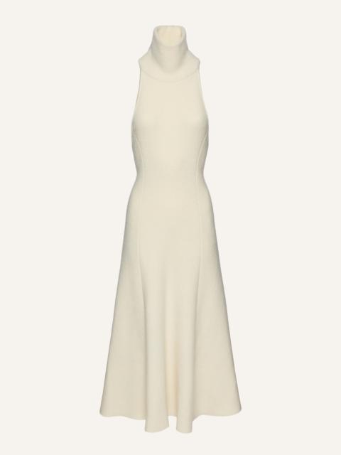 High-neck open-back midi dress in cream