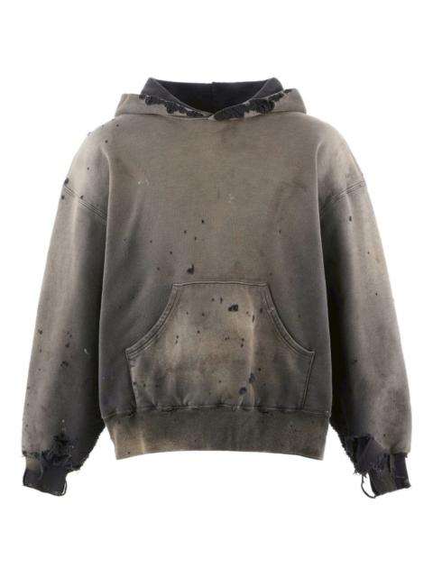 distressed front pouch pocket hoodie