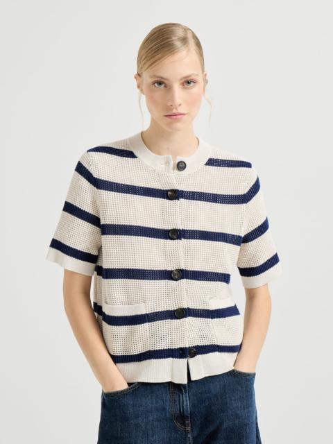 Cotton net striped cardigan