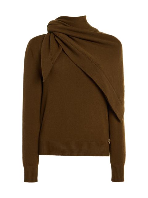 Scarf-Detailed Cashmere Sweater brown