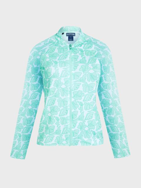 WOMEN ZIPPED LONG SLEEVES RASHGUARD SEASHELLS