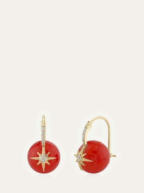 14K Diamond Starburst and Coral Bead Earrings
