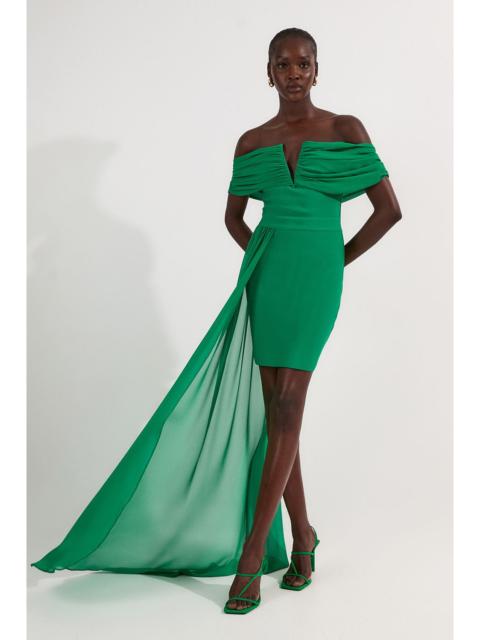 Figure Form Bandage Knit Woven Bardot And Skirt Detail Dress