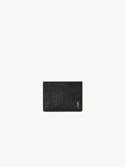 TINY CASSANDRE CARD CASE IN CROCODILE-EMBOSSED MATTE LEATHER
