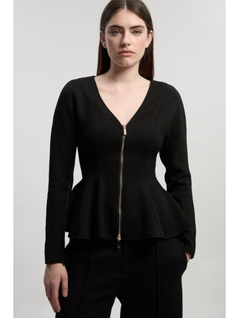 Ponte Peplum Sleeve V Neck Top