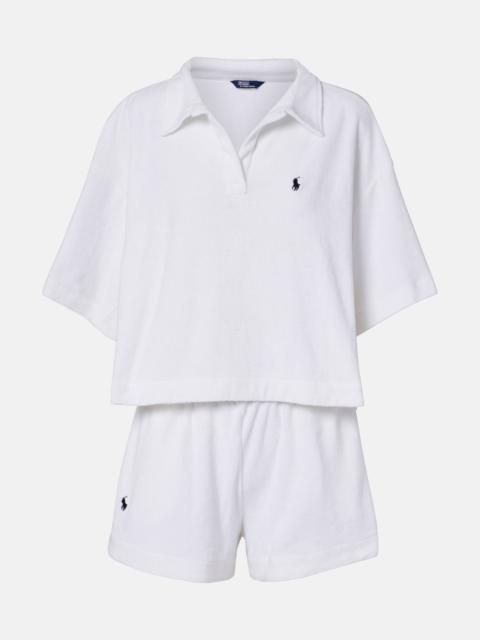 Cotton terry polo shirt and shorts set