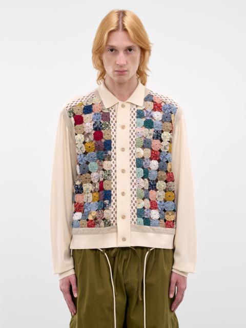 Ecru Cotton Yoyo Quilted Cardigan