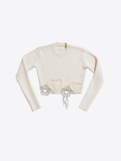 CRYSTAL CROCHET FLOWER CROPPED SWEATER