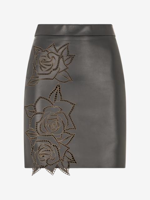 Skirt With Perforated Rose Pattern
