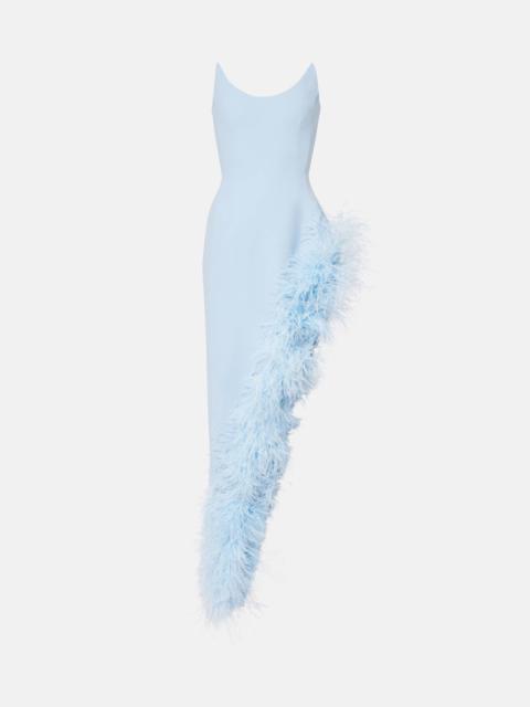 Asymmetric feather-trimmed cocktail dress