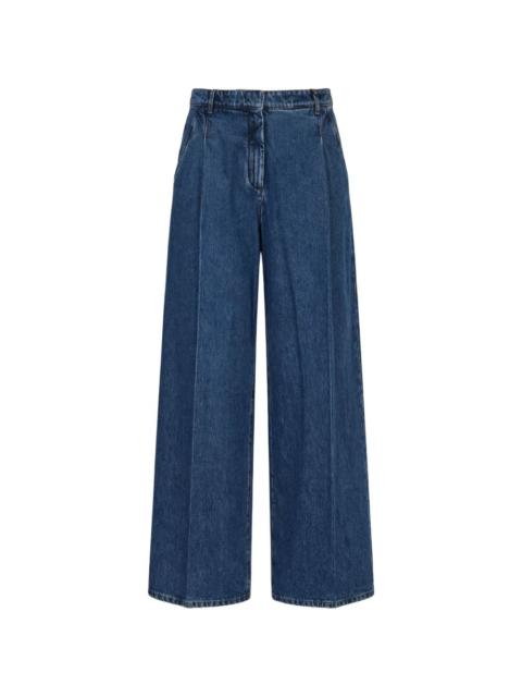 button-fastening wide leg jeans