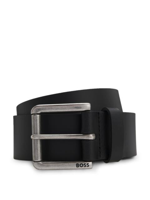 LEATHER BELT WITH BRANDED PIN BUCKLE