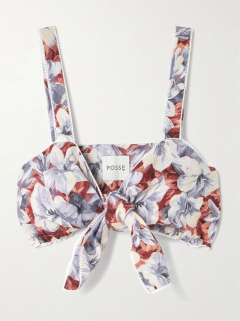 Luna cropped lace-trimmed floral-print linen top Multi