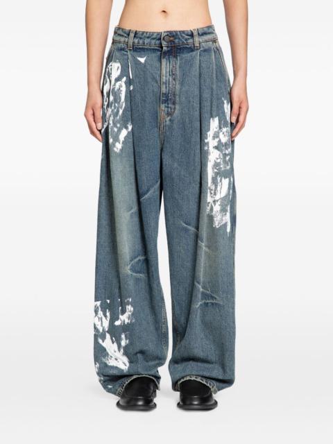 pleated-front wide-leg jeans