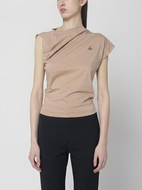 Beige asymmetric T-shirt with Orb logo