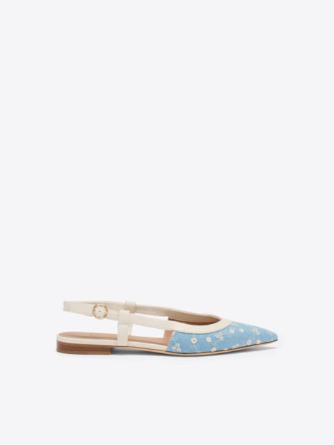 Tate Blue Floral Denim Flat Slingbacks