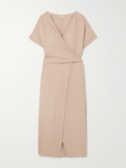 Bead-embellished Woven Midi Wrap Dress