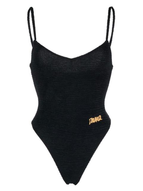 textured logo-embroidered swimsuit