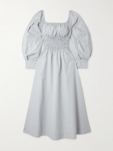 Josie Shirred Striped Cotton-poplin Midi Dress