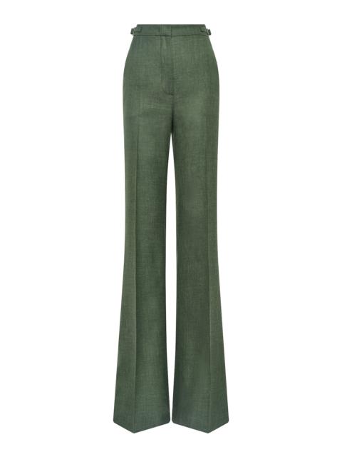 Vesta Flared Pant in Olive Virgin Wool Silk with Linen