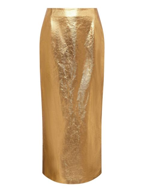 Manuela Midi Skirt in Metallic Gold Linen Twill