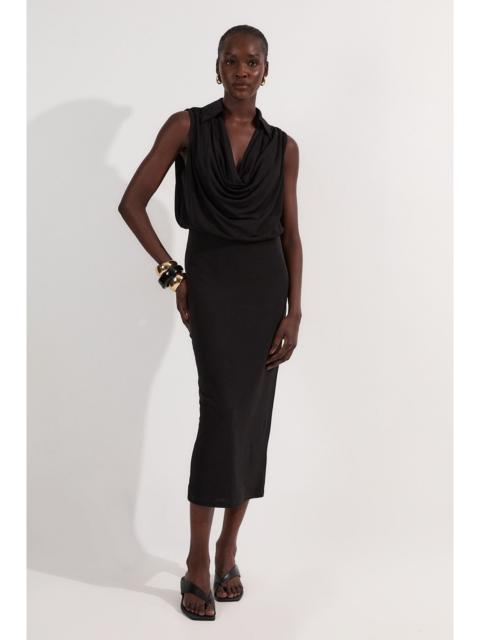 Drape Collared Crepe Maxi Dress