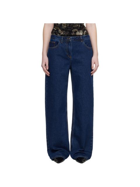 Navy Loose-Leg Faded Jeans