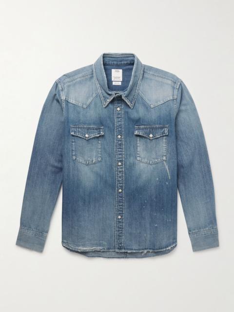 Social Sculpture Distressed Denim Western Shirt Blue