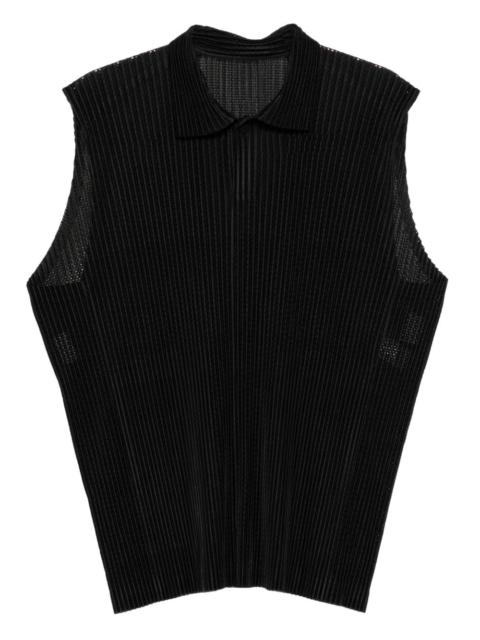 pleated sleeveless polo shirt