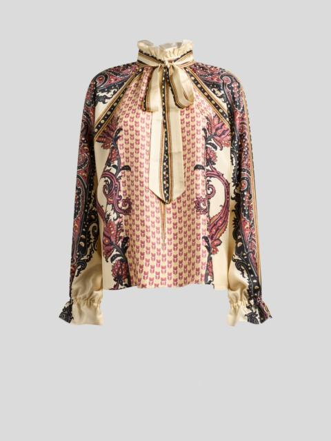 SILK TWILL BLOUSE WITH SILK SCARF AND FLORAL GEOMETRIC MOTIF