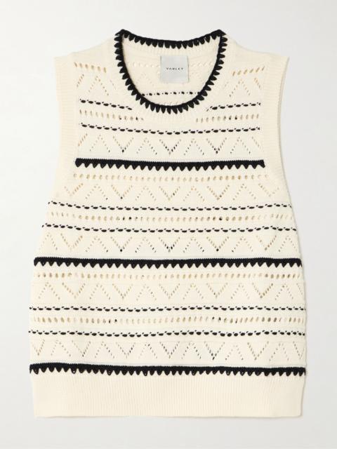 Athena two-tone pointelle-knit cotton vest Off-white