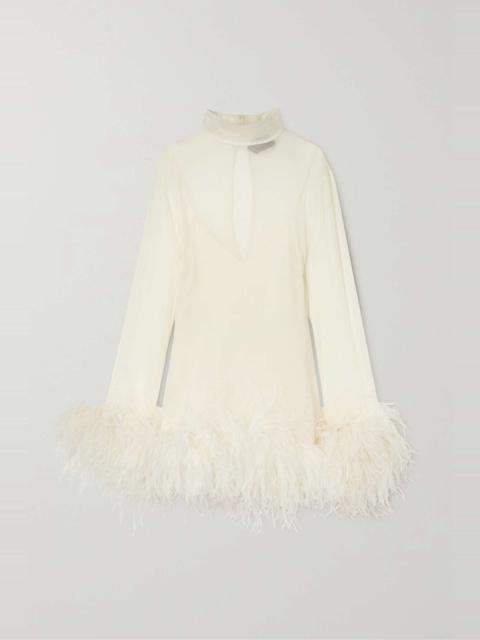 + NET SUSTAIN Gina feather-trimmed satin-moiré mini dress