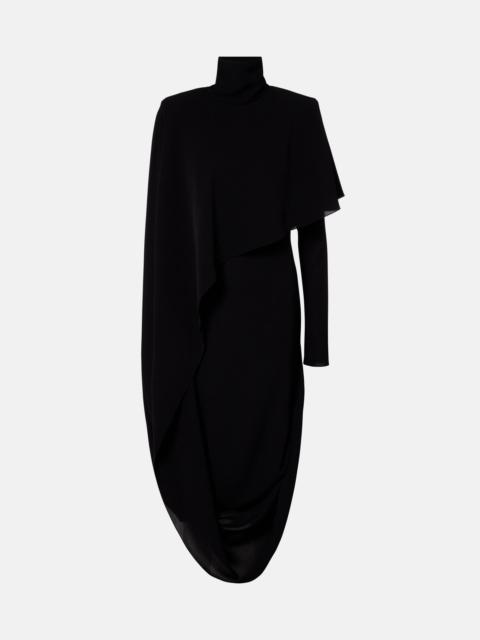 Asymmetric caped crêpe midi dress