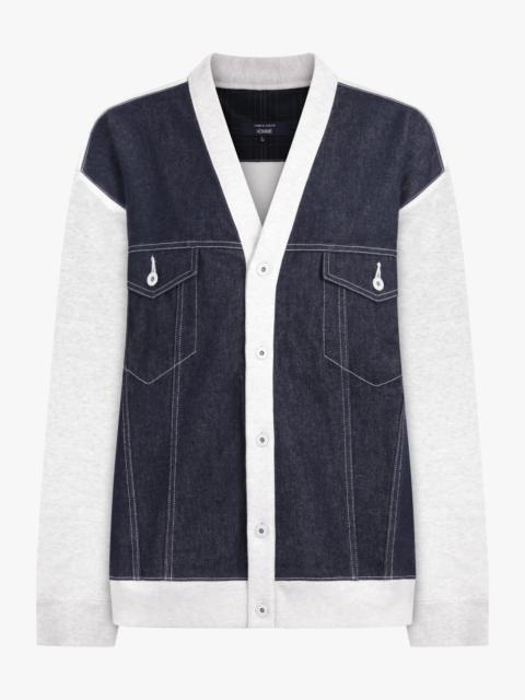 L/S CARDIGAN SWEATSHIRT WITH DENIM VEST OVERLAY | WHITE/INDIGO