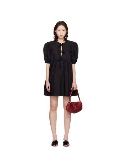 Black Cotton Poplin Tie String Minidress