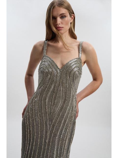 Petite Beaded Contour Sweet Heart Neckline Woven Maxi Dress