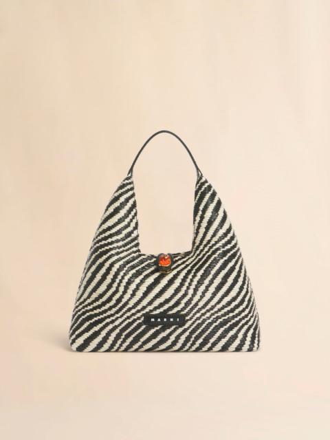 BLACK WAVY RAFFIA-EFFECT TRAPEZE MINI TOP HANDLE BAG