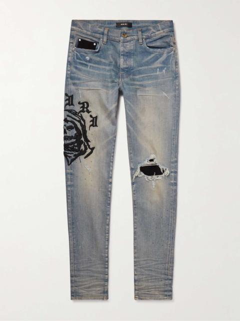 + Wes Lang Skinny-Fit Distressed Embroidered Jeans