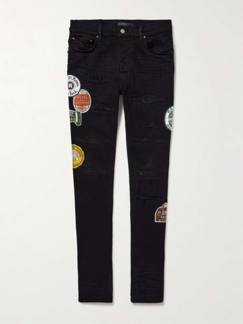 Skinny-Fit Appliquéd Distressed Jeans