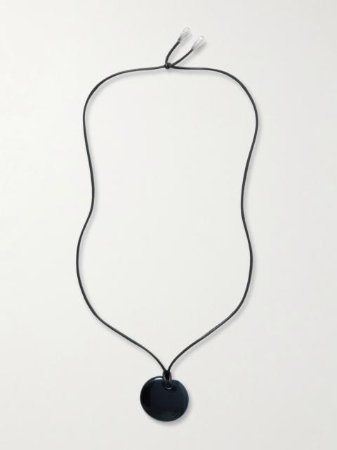 Small Full Moon silver, cord and onyx necklace Black