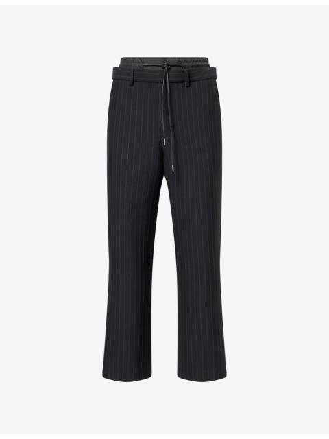 Contrast Double Layered-Waistband Straight-Leg Woven Trousers