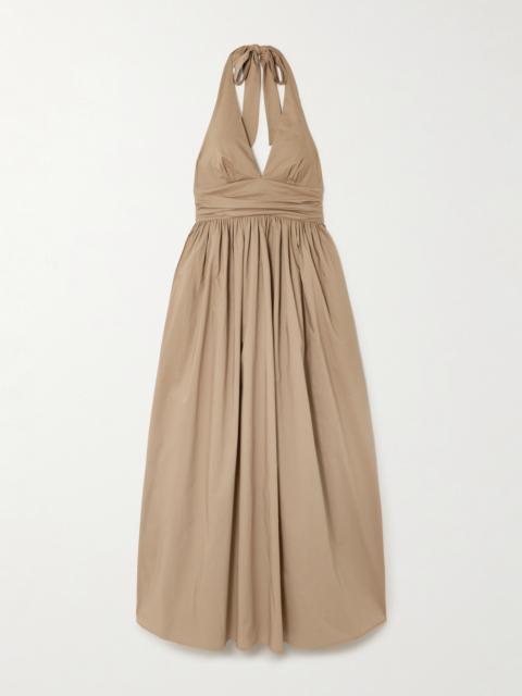Gathered Organic Cotton-poplin Halterneck Maxi Dress