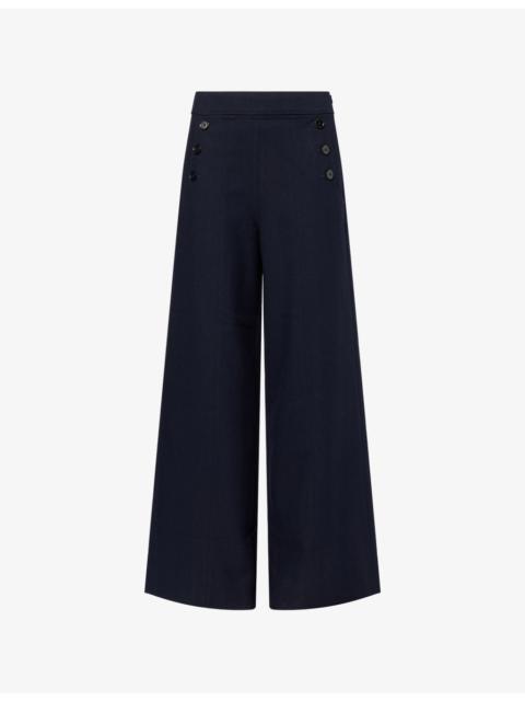 Button-Front Wide-Leg Woven Trousers