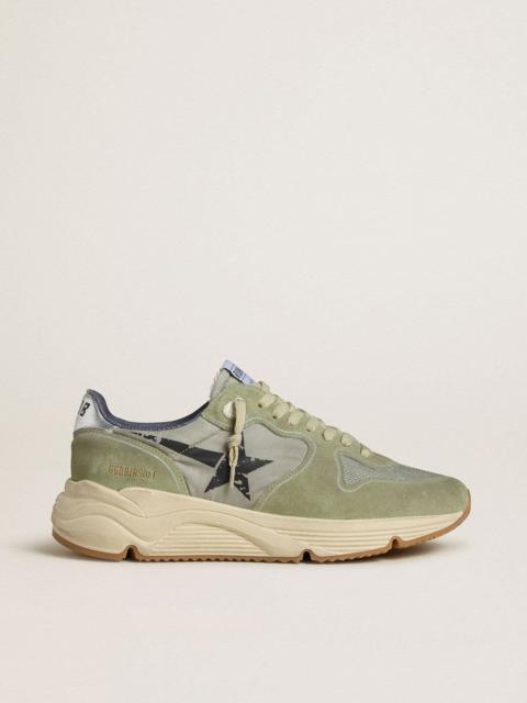 Men's Running Sole in sage-green nylon and suede with printed black star