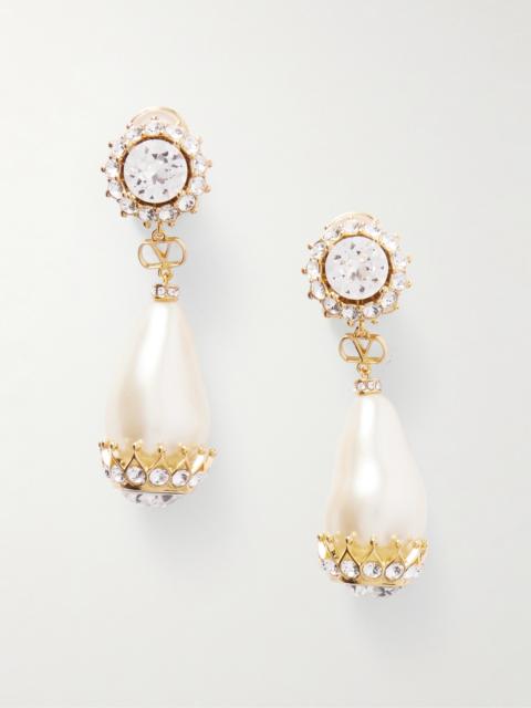 Gold-tone, Faux Pearl, Crystal And Resin Clip Earrings