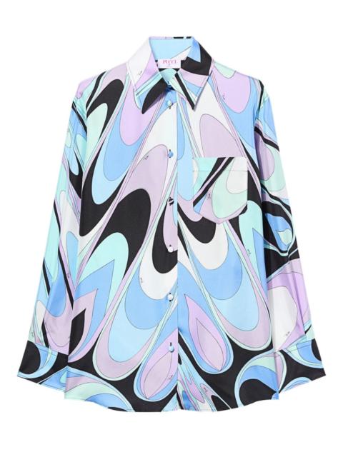 onde-print pocket silk shirt