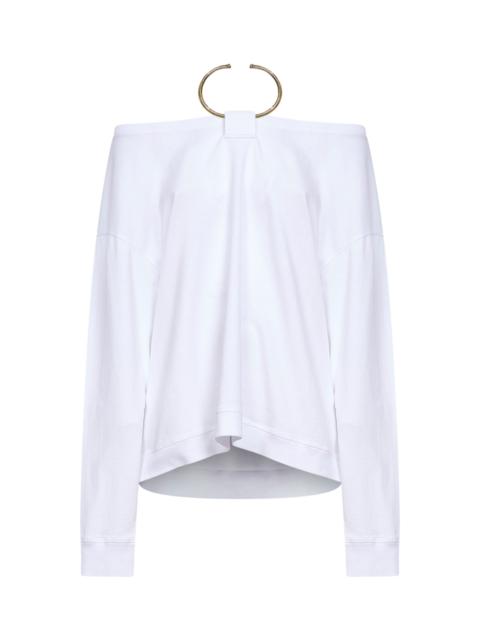 White jersey Erin off-the-shoulder T-Shirt with necklace